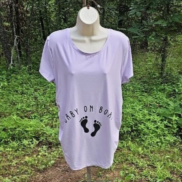 Time and Tru Women's Large 12/14 Maternity Pullover Graphic Purple Tee Used - Picture 1 of 11